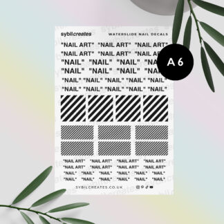 This is an image of SybilCreates Modern Minimalism Waterslide Nail Decals, also referred to as Off-White Nail Decals, Off-White Nail Stickers, etc.