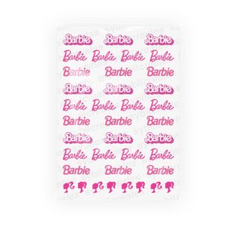 An image of SybilCreates Outlet Clear Transparent Barbie Logo Waterslide Nail Decals.