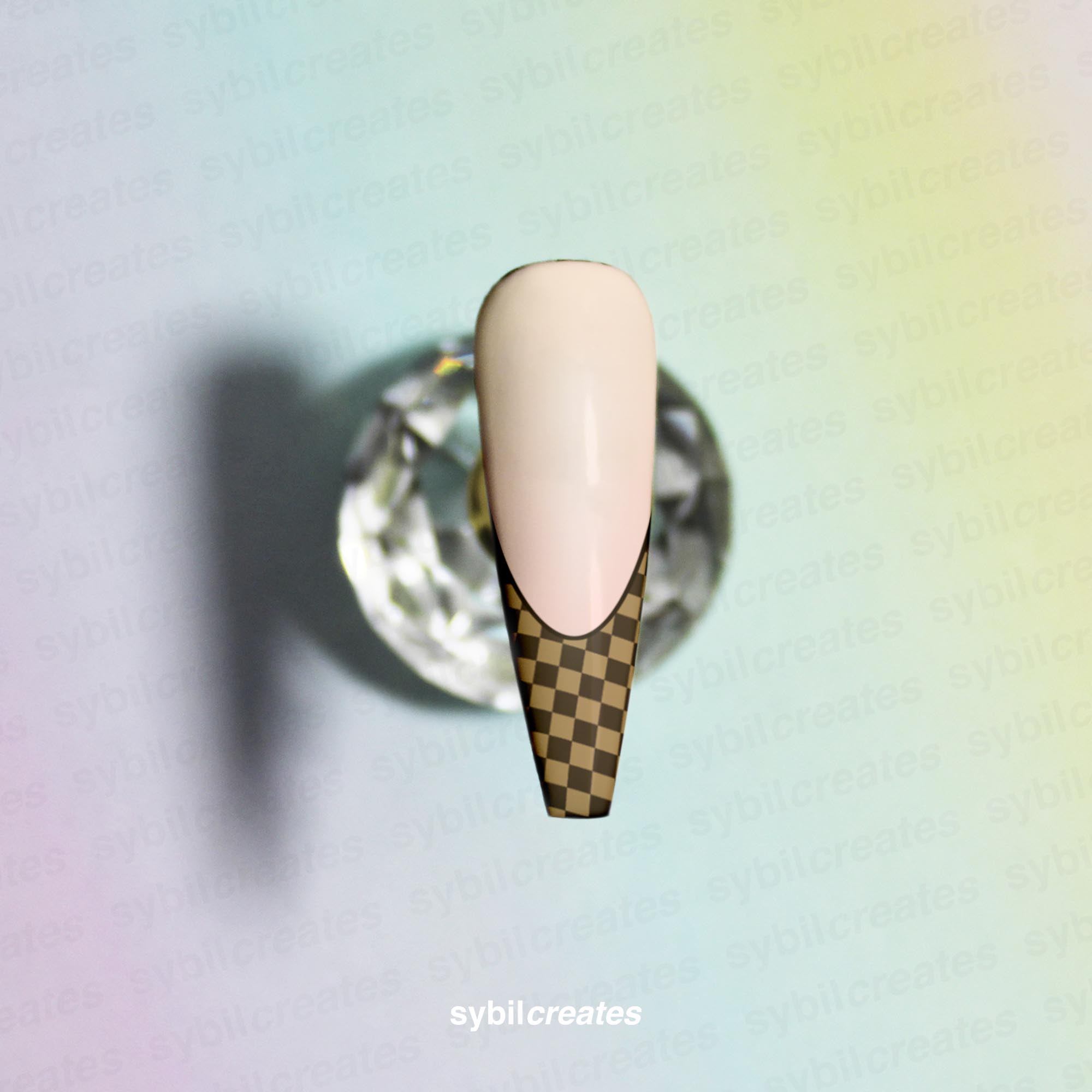 Brown and Tan Trippy Checkerboard Waterslide Nail Decals – Opaque White A6 Sheet - Image 2