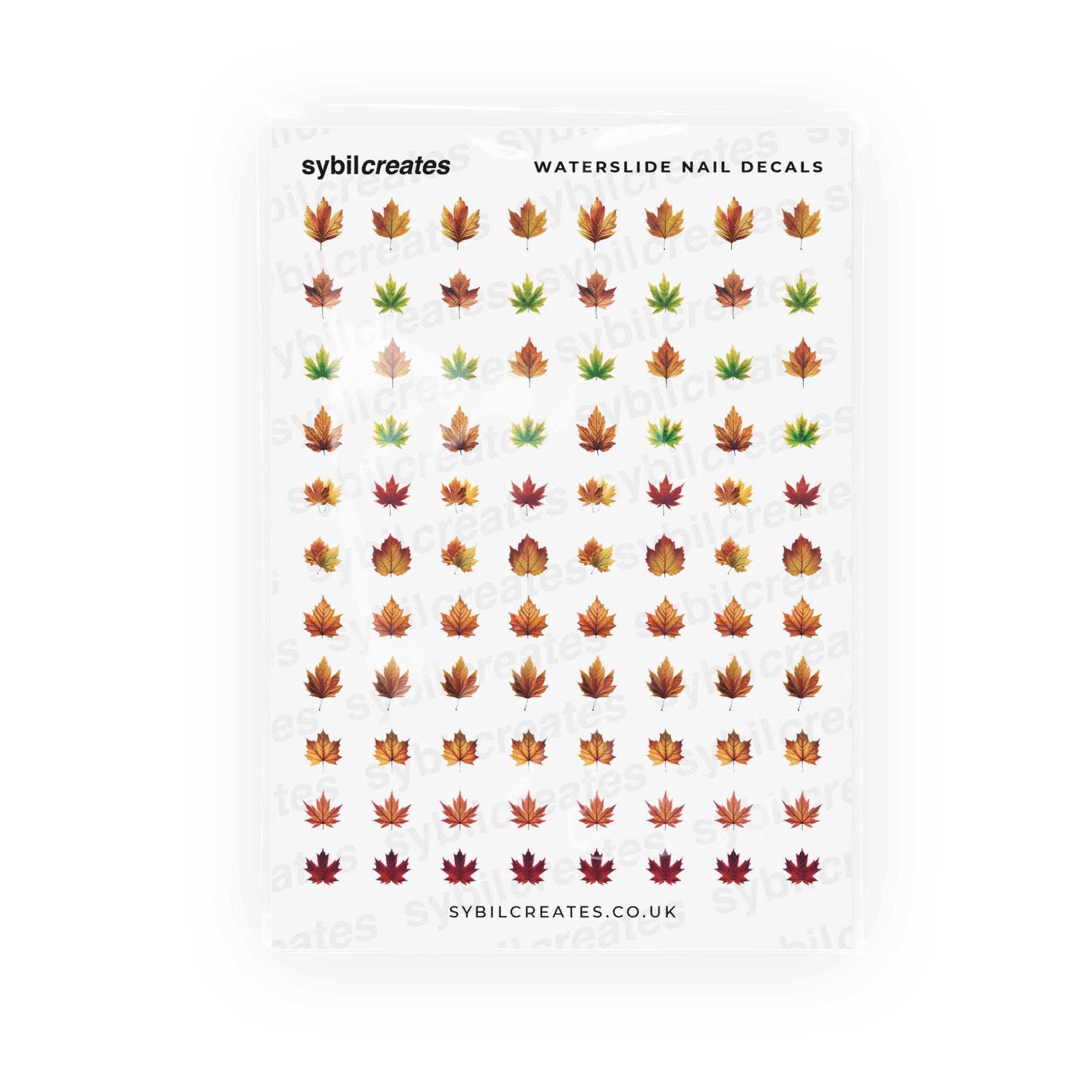 Autumn Leaves Waterslide Nail Decals – Clear Transparent A6 Sheet