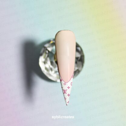 Pink Louis Vuitton Pattern Waterslide Nail Decals – Clear Transparent A6 Sheet - Image 2