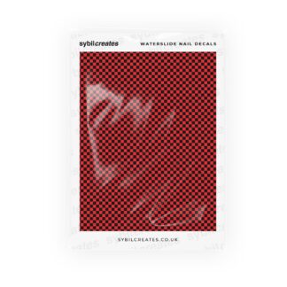 Black and Red Checkerboard Waterslide Nail Decals – Opaque White A6 Sheet