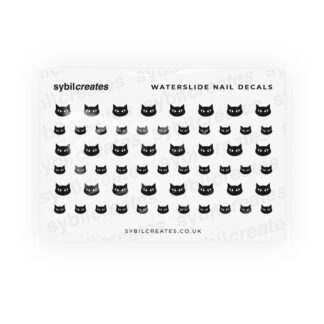 Black Cat Face Waterslide Nail Decals – Clear Transparent A7 Sheet