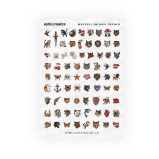 Cat Traditional Tattoos Waterslide Nail Decals – Clear Transparent A6 Sheet