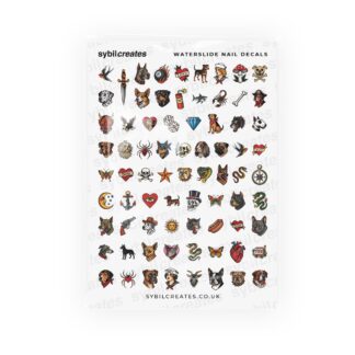 Dog Traditional Tattoos Waterslide Nail Decals – Clear Transparent A6 Sheet