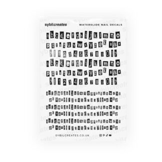 Black Cut Out Letters and Numbers Waterslide Nail Decals – Clear Transparent A6 Sheet